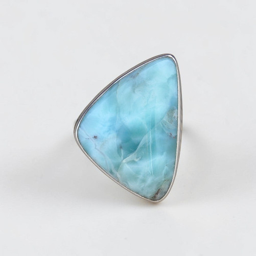 Grosse bague triangulaire argent et pierre naturelle Larimar T54