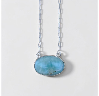 Collier chaîne argent et pendentif ovale en LARIMAR (bleu)