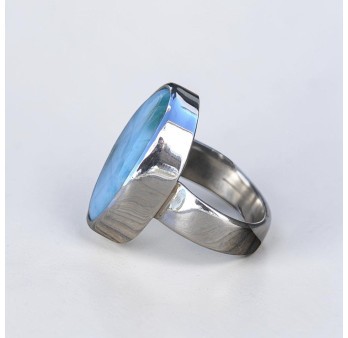 Bague ovale pierre Larimar sertie d'argent T55