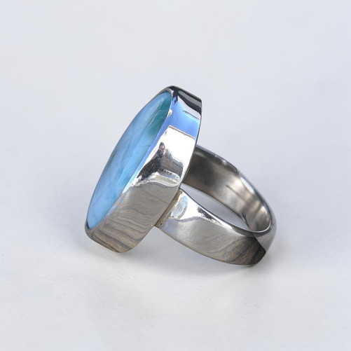 Bague ovale pierre Larimar sertie d'argent T55