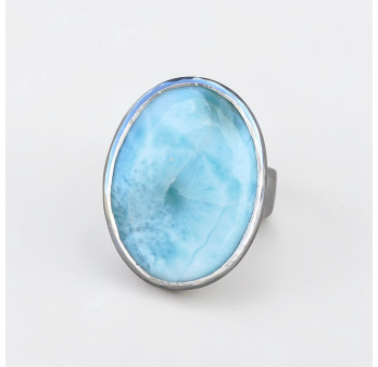Bague ovale pierre Larimar sertie d'argent T55
