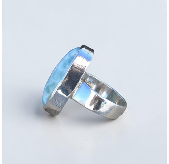 Bague oblongue argent 925 et pierre unique Larimar T55