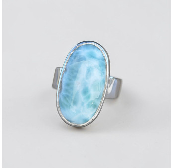 Bague oblongue argent 925 et pierre unique Larimar T55