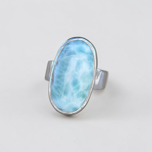Bague oblongue argent 925 et pierre unique Larimar T55