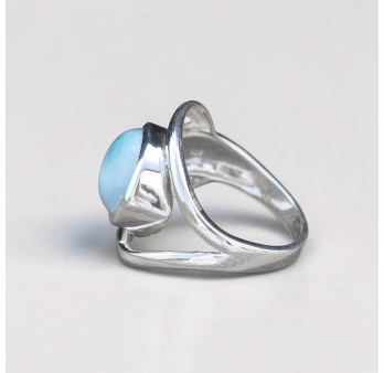 Bague moderne ajourée en argent et pierre Larimar T60