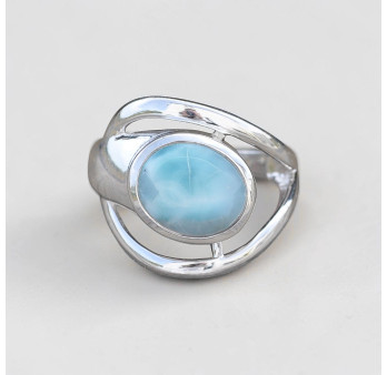 Bague moderne ajourée en argent et pierre Larimar T60