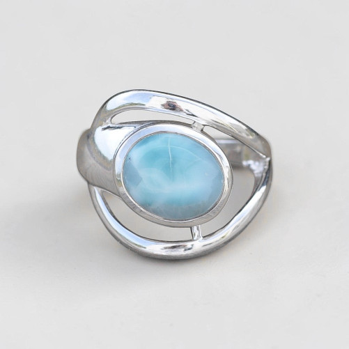 Bague moderne ajourée en argent et pierre Larimar T60