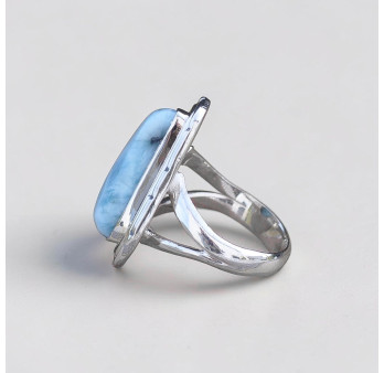 Bague en argent 925 et belle pierre en Larimar bleu T56