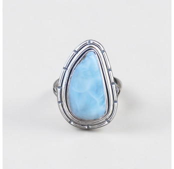 Bague en argent 925 et belle pierre en Larimar bleu T56