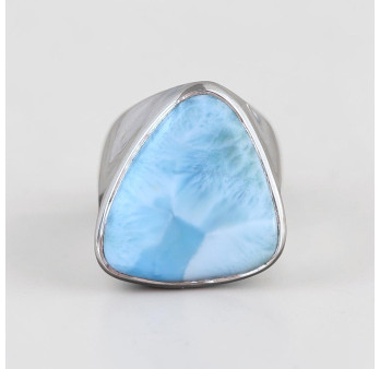 Grosse chevalière en argent et pierre triangulaire Larimar T61