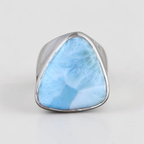 Grosse chevalière en argent et pierre triangulaire Larimar T61