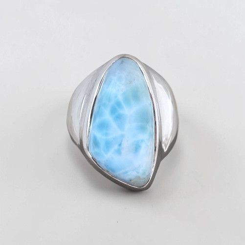 Grosse chevalière en argent et pierre triangulaire Larimar T59