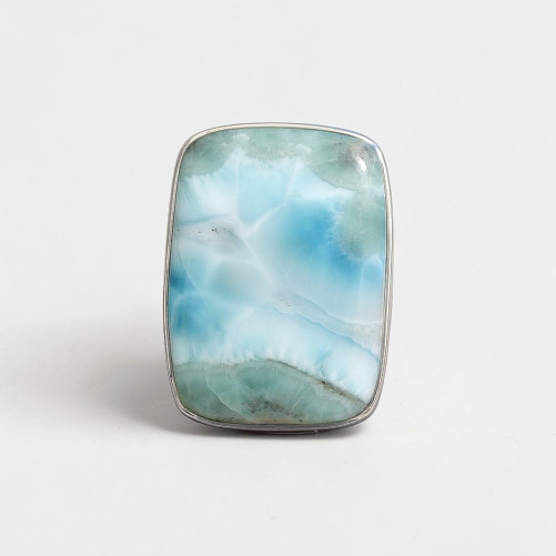 Bague rectangulaire en argent et pierre Larimar T53
