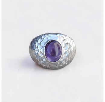 Bague mixte écailles en Améthyste et argent (violet) T54