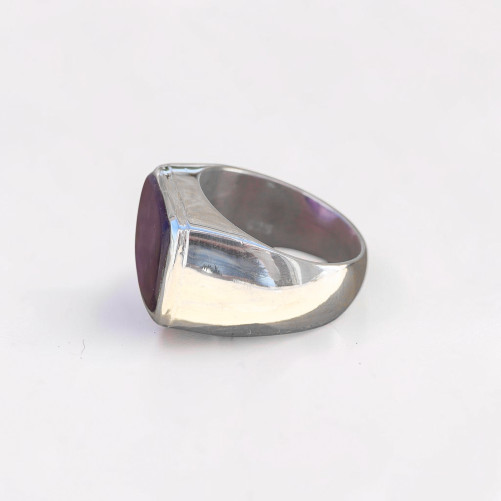 Chevalière Homme argent lisse et pierre rectangulaire Améthyste (violet) T65/67