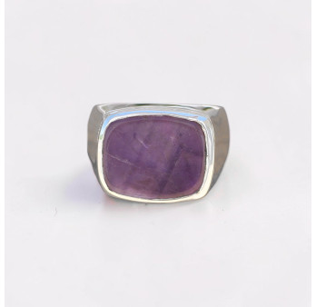 Chevalière Homme argent lisse et pierre rectangulaire Améthyste (violet) T65/67