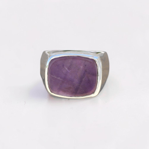 Chevalière Homme argent lisse et pierre rectangulaire Améthyste (violet) T65/67