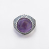 Chevalière Homme argent ciselé et pierre ronde Améthyste (violet) T59