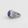 Chevalière Homme argent ciselé et pierre ronde Améthyste (violet) T59