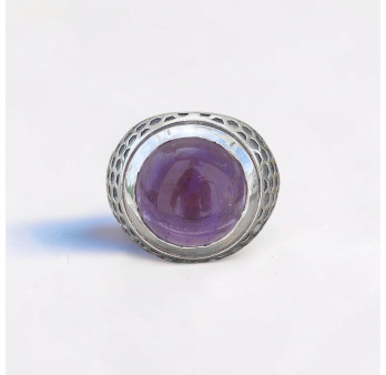 Chevalière Homme argent et pierre ronde Améthyste (violet) T59
