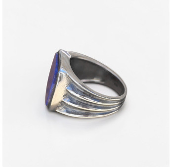 Chevalière Homme argent oxydé et pierre carrée Lapis lazuli (bleu) T65