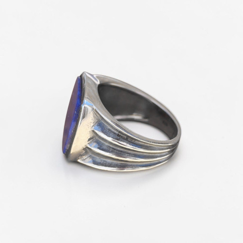 Chevalière Homme argent oxydé et pierre carrée Lapis lazuli (bleu) T65