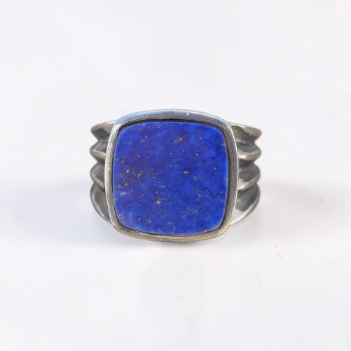 Chevalière Homme argent oxydé et pierre carrée Lapis lazuli (bleu) T65