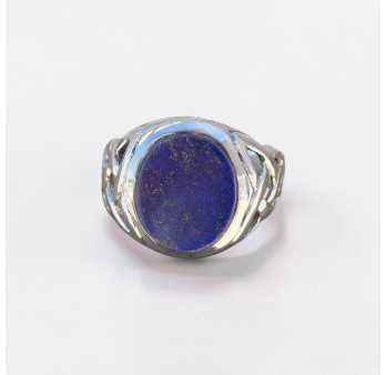 Chevalière Homme viking argent et pierre plate Lapis lazuli (bleu) T61/63