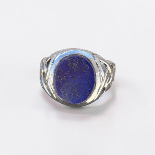 Chevalière Homme viking argent et pierre plate Lapis lazuli (bleu) T61/63