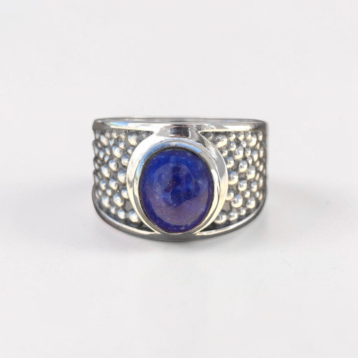 Chevalière Homme reptile argent et pierre Lapis lazuli (bleu) T66