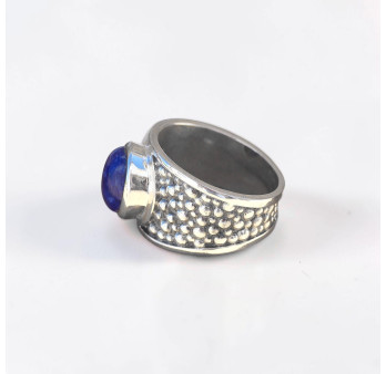 Chevalière Homme reptile argent et pierre Lapis lazuli (bleu) T66