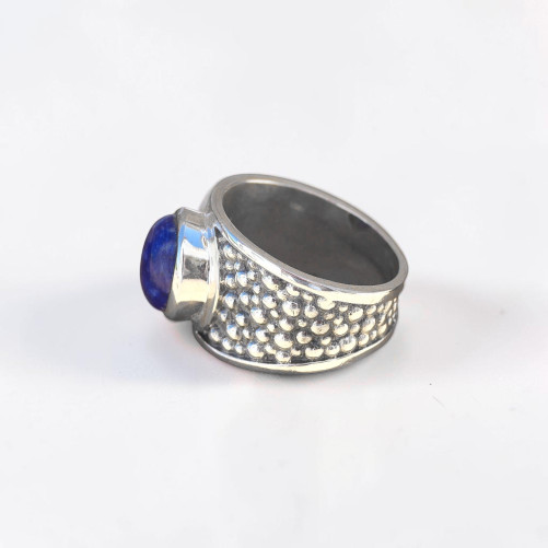 Chevalière Homme reptile argent et pierre Lapis lazuli (bleu) T66