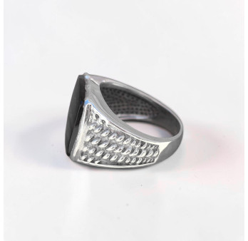 Chevalière Homme argent ciselé et pierre carrée Onyx noir (noir) T63