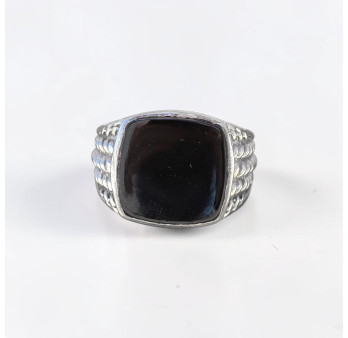 Chevalière Homme argent ciselé et pierre carrée Onyx noir (noir) T63