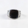 Chevalière Homme argent ciselé et pierre carrée Onyx noir (noir) T63