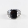 Chevalière Homme argent strié et pierre plate Onyx noir (noir) T66