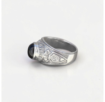 Anneau argent ciselé et pierre Onyx noir (noir) T59