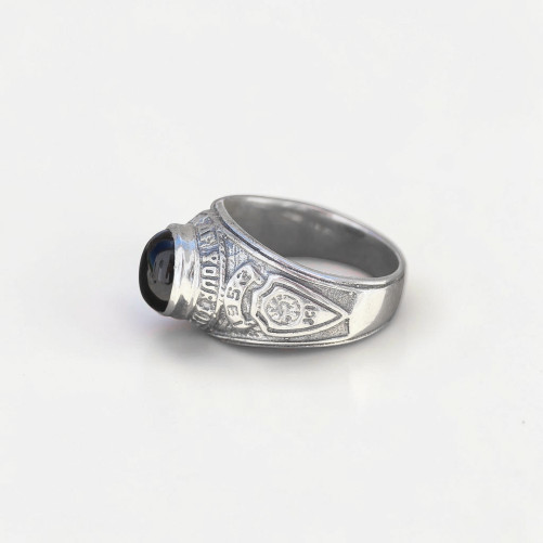 Anneau argent ciselé et pierre Onyx noir (noir) T59