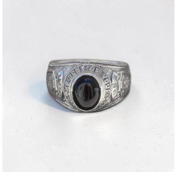 Anneau argent ciselé et pierre Onyx noir (noir) T59