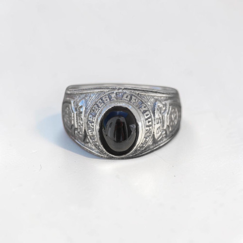 Anneau argent ciselé et pierre Onyx noir (noir) T59
