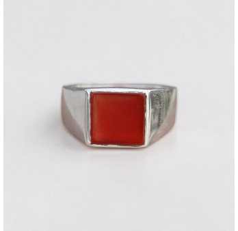 Chevalière Homme argent lisse et pierre carrée Cornaline T62