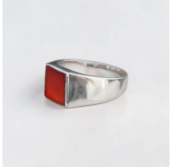 Chevalière Homme argent lisse et pierre carrée Cornaline T62