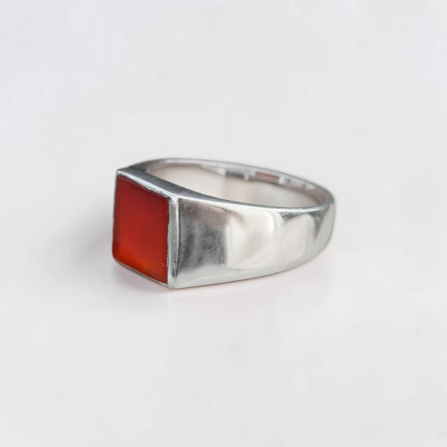 Chevalière Homme argent lisse et pierre carrée Cornaline T62