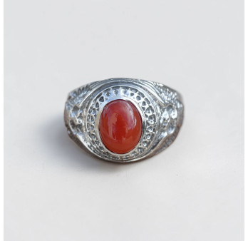 Chevalière Homme Faucon argent et pierre Cornaline T61