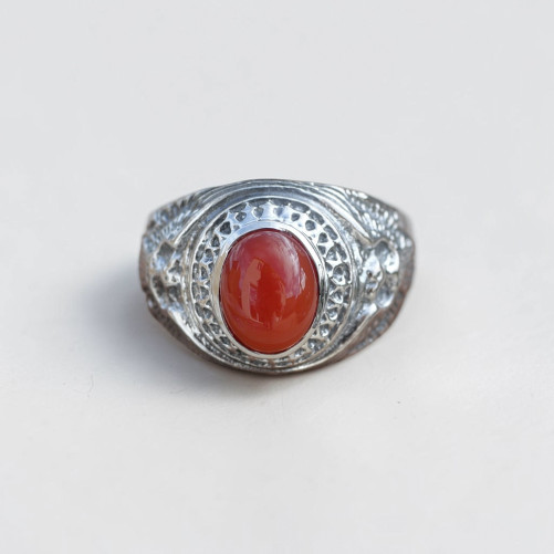 Chevalière Homme Faucon argent et pierre Cornaline T61