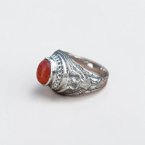 Chevalière Homme Faucon argent et pierre Cornaline T61