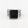 Chevalière Homme argent ajourée et pierre carrée Onyx noir (noir) T65