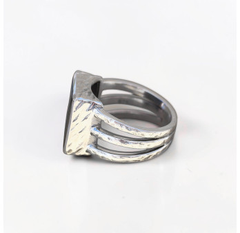 Chevalière Homme argent ajourée et pierre carrée Onyx noir (noir) T65