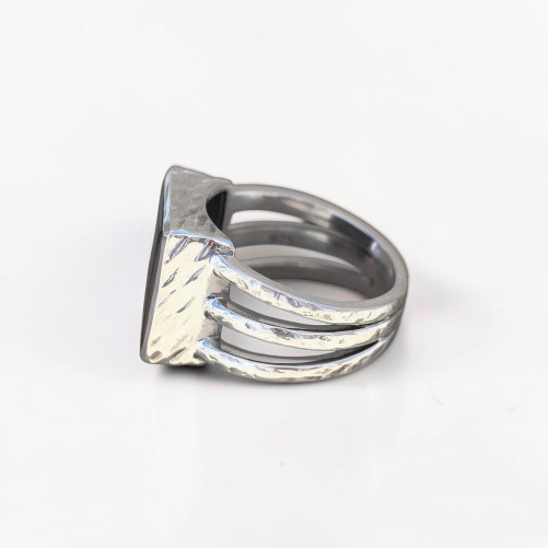 Chevalière Homme argent ajourée et pierre carrée Onyx noir (noir) T65