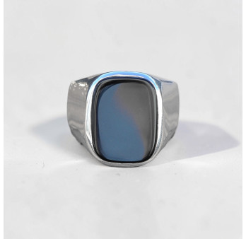 Grosse chevalière en argent et pierre naturelle Onyx (noir) T66